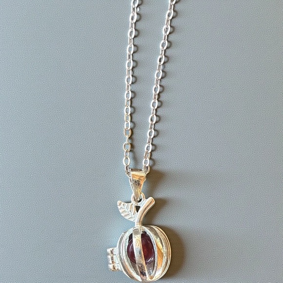 925 Sterling Silver Jewelry - Silver and Purple Apple Pendant Necklace opens up